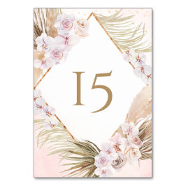 Numeração De Mesa Floral em Aquarela Rosa Luxuriante e Dourado