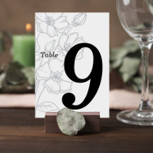 Floral Line Art Wedding Table Number Card
