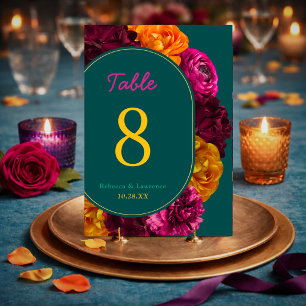 Numeração De Mesa Floral moderno rosa verde amarelo