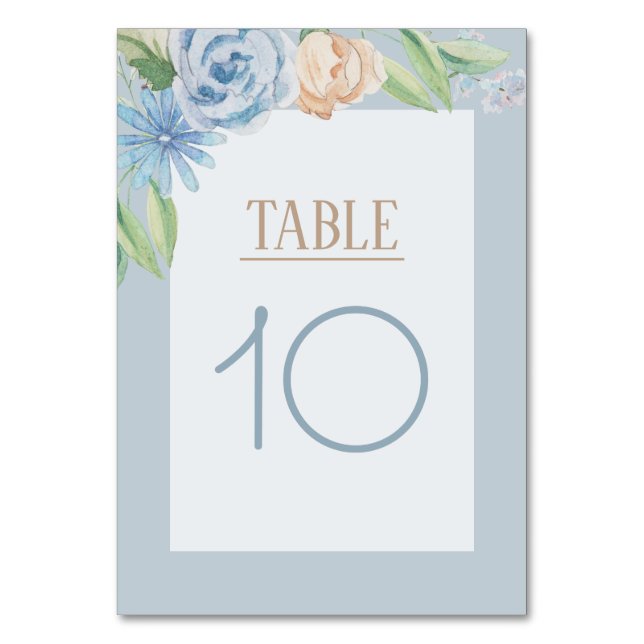 Numeração De Mesa Floral Molho Azul-Aquarela Desenhado (Frente)