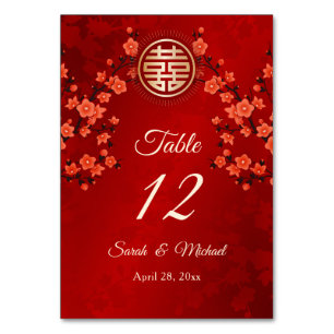 Numeração De Mesa Floral Oriental Vermelho Casamento Chinês