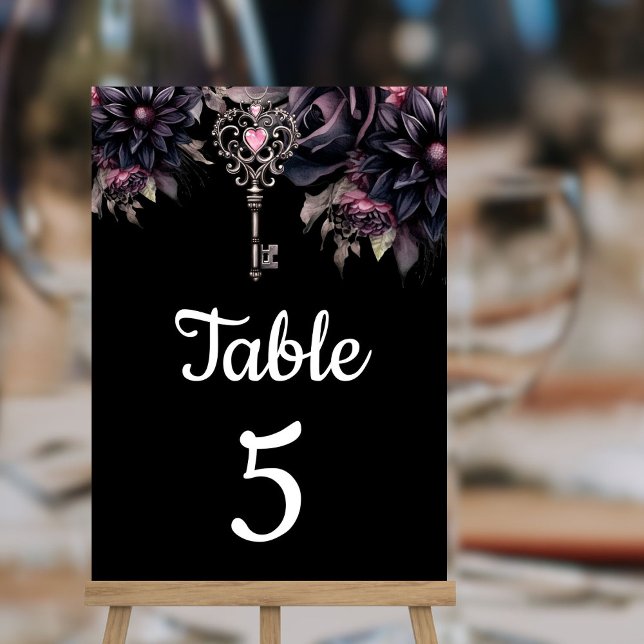 Numeração De Mesa Floral Preto Escuro Preto de Casamento Gótico (Criador carregado)