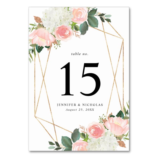 Numeração De Mesa Floral Primavera Blush | Casamento Personalizado (Frente)