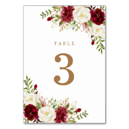 Numeração De Mesa Floral Red Burgundy White Elegante Verde Moderno
