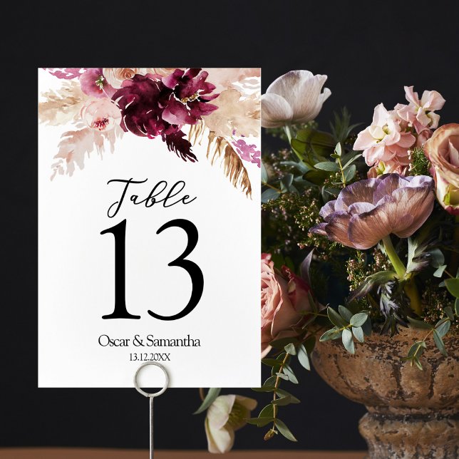 Numeração De Mesa Floral Rosa Blush Moderno Brilhante (Criador carregado)
