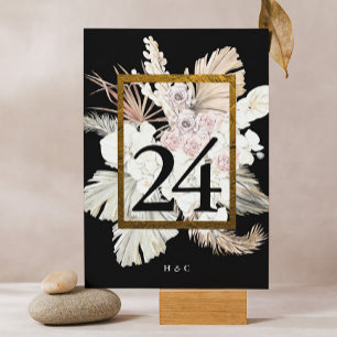 Numeração De Mesa Floral Tropical da Selva de Grama Seca Pampas Negr