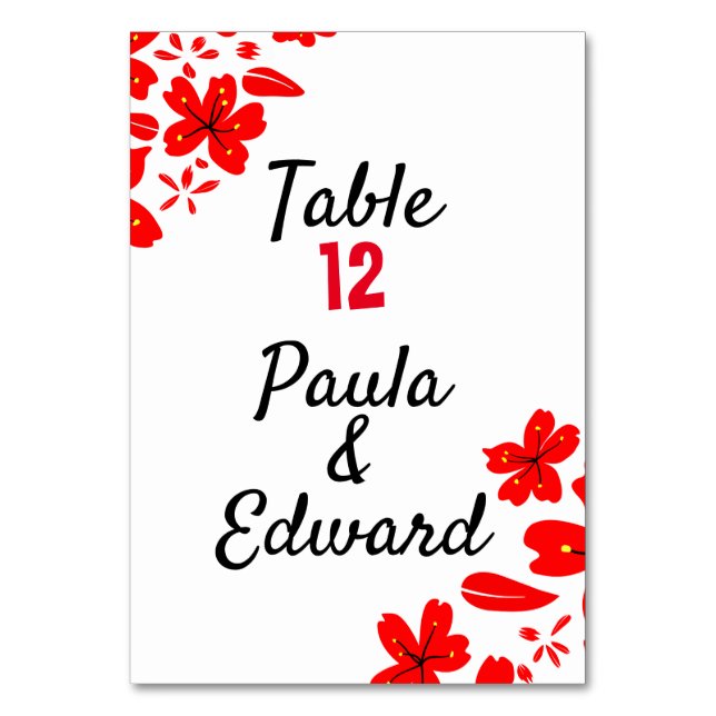 Numeração De Mesa Floral Vermelho e Branco (Frente)
