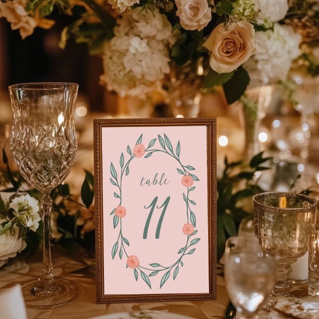Numeração De Mesa Floral Vines Fúria Chic Elegante Verde Rosa Person (Floral Vines Wreath Chic Elegant Pink Green Custom Table Number Wedding Anniversary Birthday Party
)