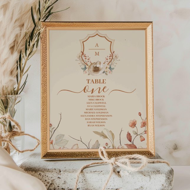 Numeração De Mesa Floral Western Crest Monograma Wedding (Criador carregado)
