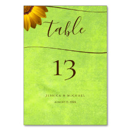 Numeração De Mesa Flores Amarelas no Casamento Verde Abstrato