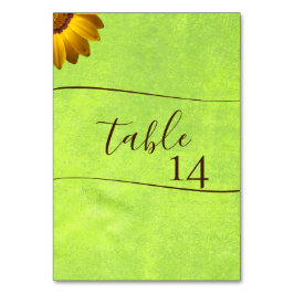 Numeração De Mesa Flores Amarelas no Casamento Verde Abstrato