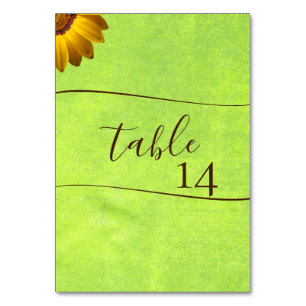 Numeração De Mesa Flores Amarelas no Casamento Verde Abstrato