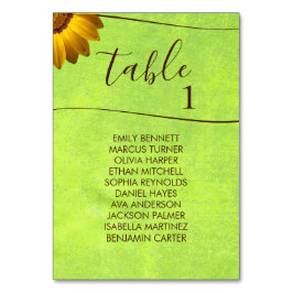 Numeração De Mesa Flores Amarelas no Casamento Verde Abstrato