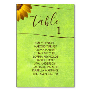 Numeração De Mesa Flores Amarelas no Casamento Verde Abstrato