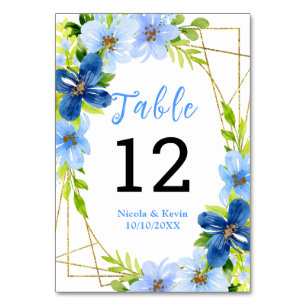 Numeração De Mesa Flores Azuis e Navy com Folhagem 