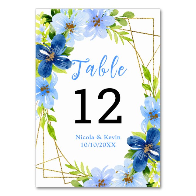 Numeração De Mesa Flores Azuis e Navy com Folhagem  (Frente)
