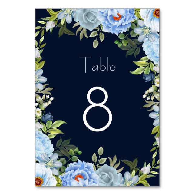 Numeração De Mesa Flores azuis elegantes (Frente)
