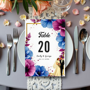 Numeração De Mesa Flores Azuis Roxas Aquarela Casamento Elegante