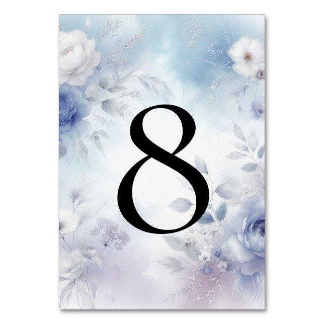 Numeração De Mesa Flores Azuis Suaves e Casamento Mista de Lavanda (Frente)