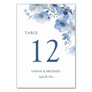 Numeração De Mesa Flores de Aquarela Azul