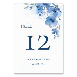 Numeração De Mesa Flores de Aquarela Azul