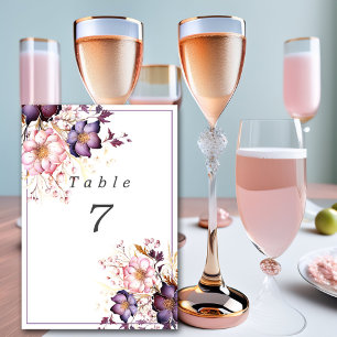 Numeração De Mesa Flores de Aquarela Rosa e Roxo