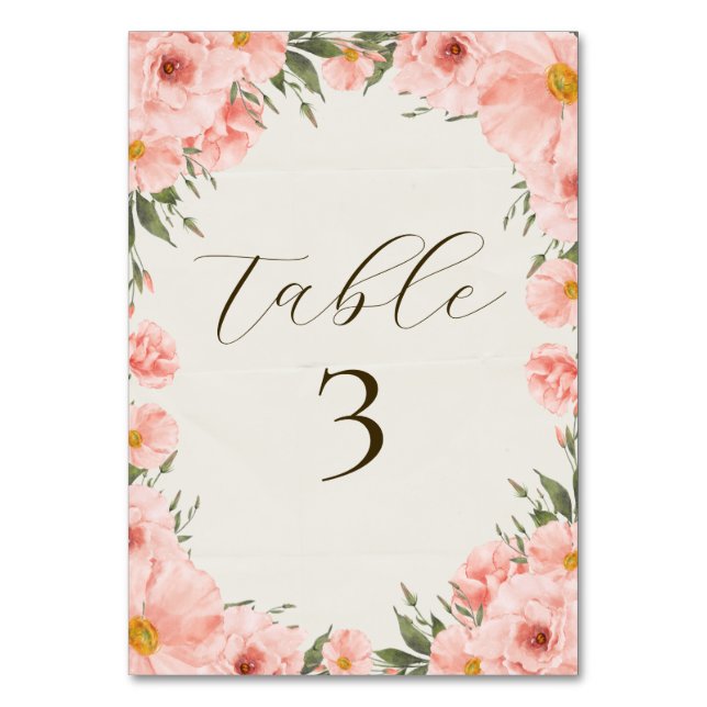 Numeração De Mesa Flores de Aquarela Rosa Número da Tabela de Casame (Frente)