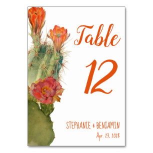 Numeração De Mesa Flores de Cacto Aquarela Botânica Casamento
