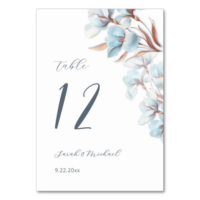 Numeração De Mesa Flores de Casamento Azuis em Camadas (Verso)