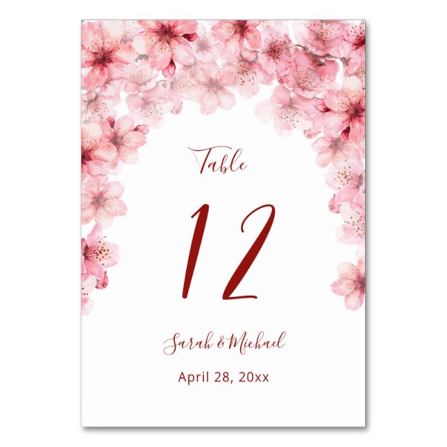 Numeração De Mesa Flores de Cerejeira Rosa Branco Casamento   (Frente)
