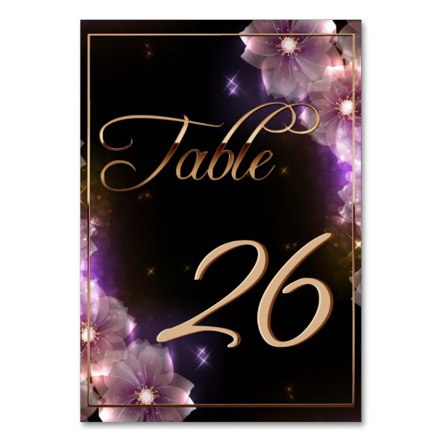 Numeração De Mesa Flores de luz rosa/Cordas Douradas (Frente)