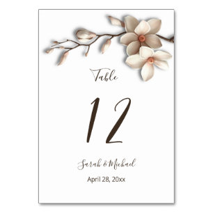 Numeração De Mesa Flores de Magnólia 3D Casamento Branco  