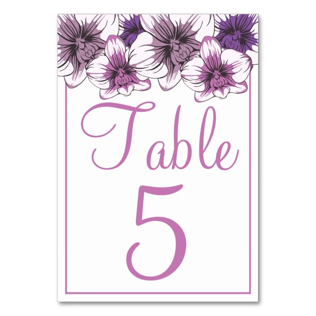 Numeração De Mesa Flores de Orquídea Roxa Botânica para Casamento (Frente)
