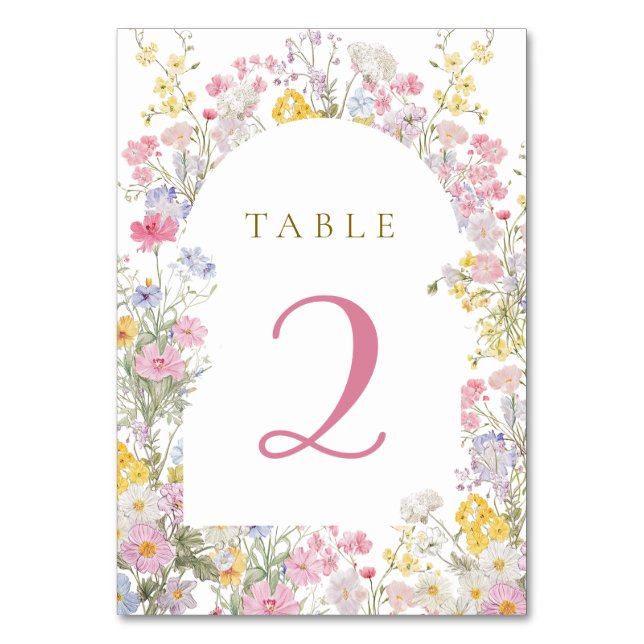 Numeração De Mesa flores de prado em aquarela mesa número 2 (Frente)