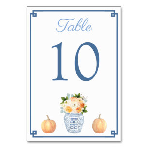 Numeração De Mesa Flores de Queda Pumpkin Chinoiserie Casamento Azul