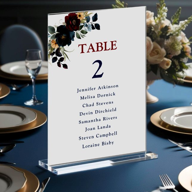 Numeração De Mesa Flores elegantes azul marinho borgonha assentos de (Criador carregado)