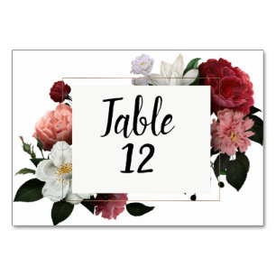 Numeração De Mesa Flores Elegantes Borgonha e Rosa