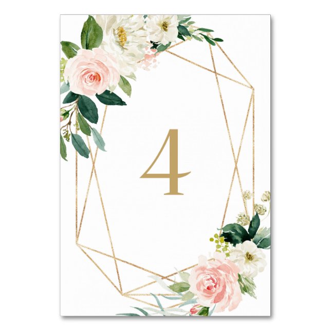 Numeração De Mesa Flores Geométricas em Aquarela para Mesa 4 Casamen (Frente)
