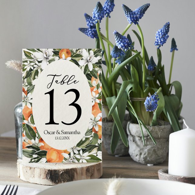 Numeração De Mesa Flores Laranja Trendy e Quadro de Beleza Folha (Criador carregado)