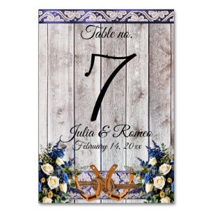 Numeração De Mesa Flores, rendas e ferraduras azuis