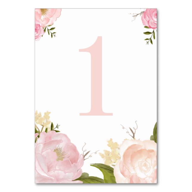 Numeração De Mesa Flores Românticas De Aquarela Rosa Número 1 (Frente)