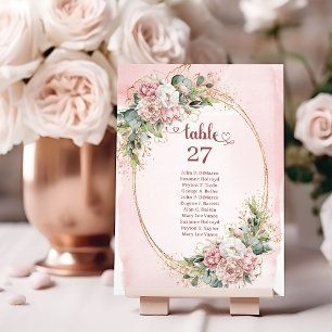 Numeração De Mesa Flores Rosa Bege Folhagem Dourado Brilho Mesa Sig