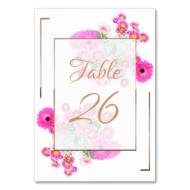 Numeração De Mesa Flores Rosa/Cordas Douradas (Frente)