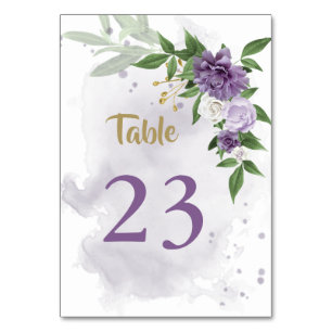 Numeração De Mesa flores roxas folhagem