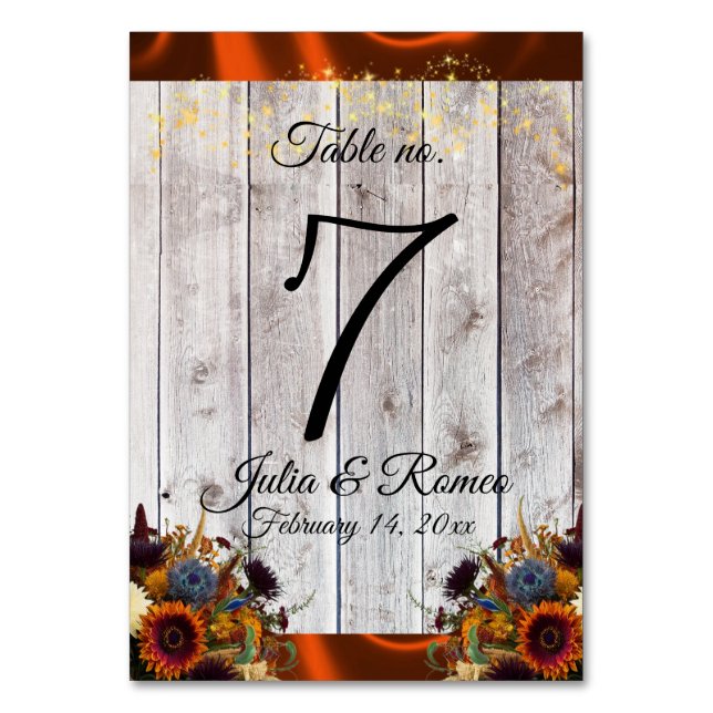 Numeração De Mesa Flores selvagens, Fita e Luzes - Cobre (Frente)