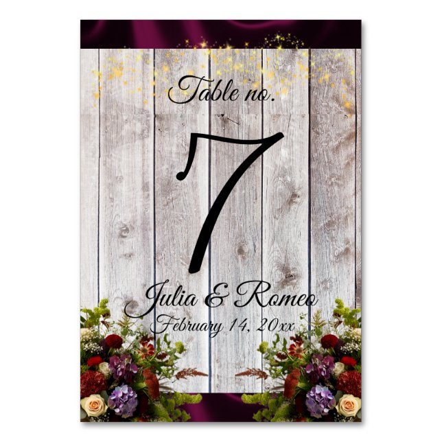 Numeração De Mesa Flores selvagens, Fita e Luzes - Roxo (Frente)