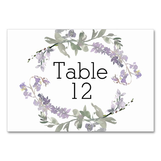 Numeração De Mesa Flores Silvestres de Aquarela Lavanda Floral (Frente)