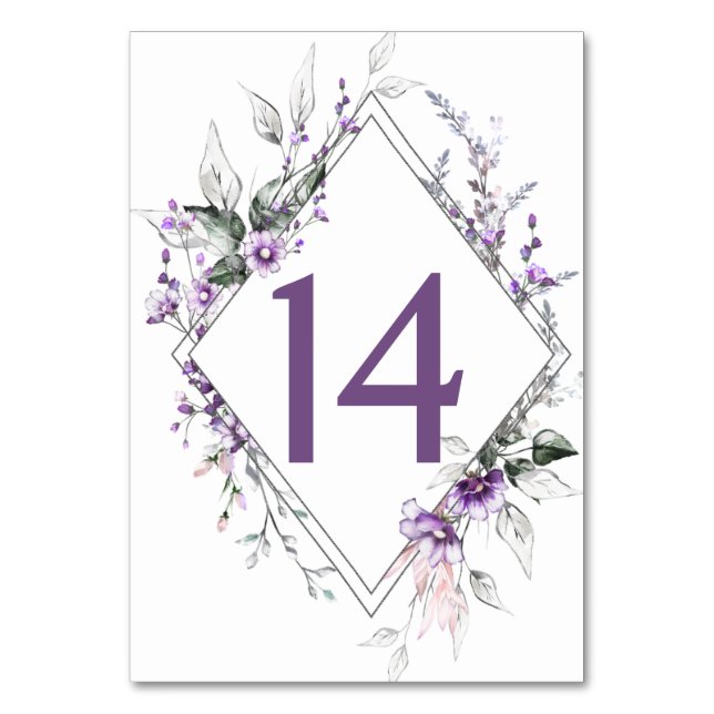 Numeração De Mesa Flores Silvestres Roxas Verdejante Casamento Flora (Frente)