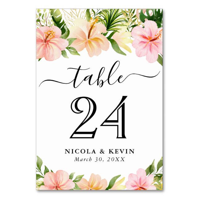 Numeração De Mesa Flores Tropicais Casamento Aquarela (Frente)