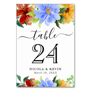 Numeração De Mesa Flores Vermelhas, Amarelas e Azuis Casamento